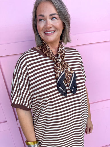 Jincy's Women's Boutique Every Stripe Midi Maxi Brown & Ivory Dress Everyday Wear Entro D30434