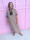 Jincy's Women's Boutique Every Stripe Midi Maxi Brown & Ivory Dress Everyday Wear Entro D30434