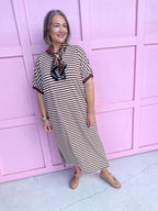Jincy's Women's Boutique Every Stripe Midi Maxi Brown & Ivory Dress Everyday Wear Entro D30434