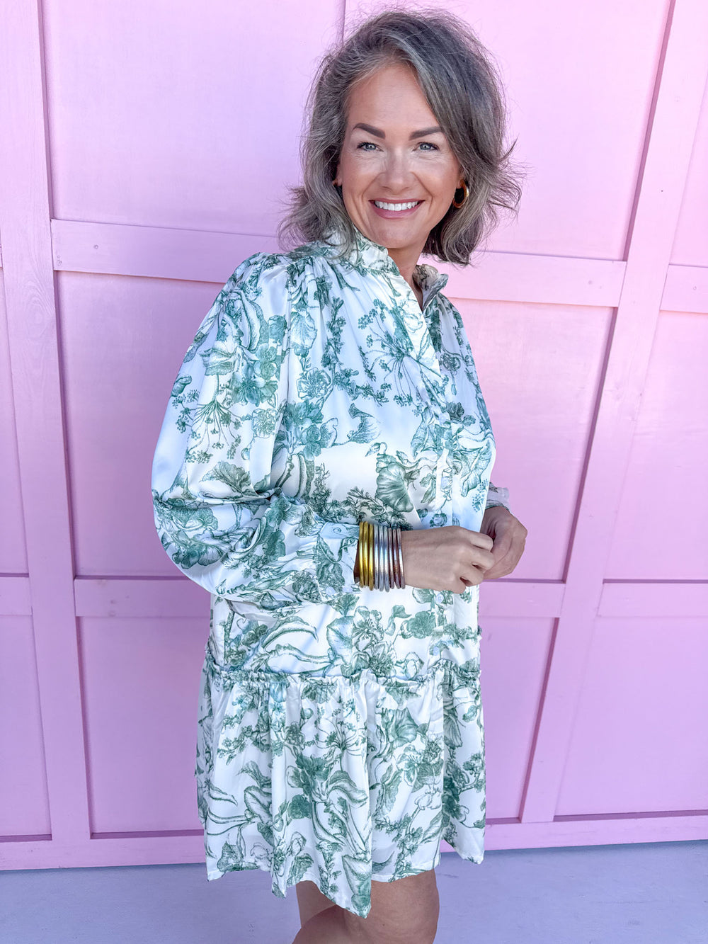 Jincy's Boutique Women's Fall Floral hunter green floral mini dress