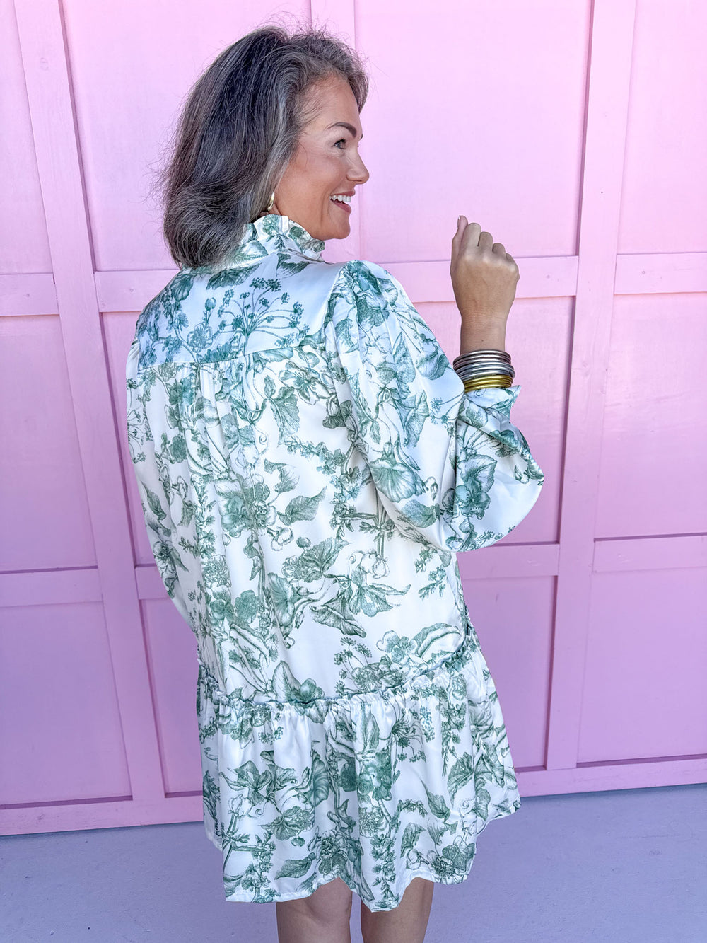 Jincy's Boutique Women's Fall Floral hunter green floral mini dress