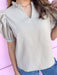 puff sleeves ruffle collar v neck waffle material womens boutique Jincy's
