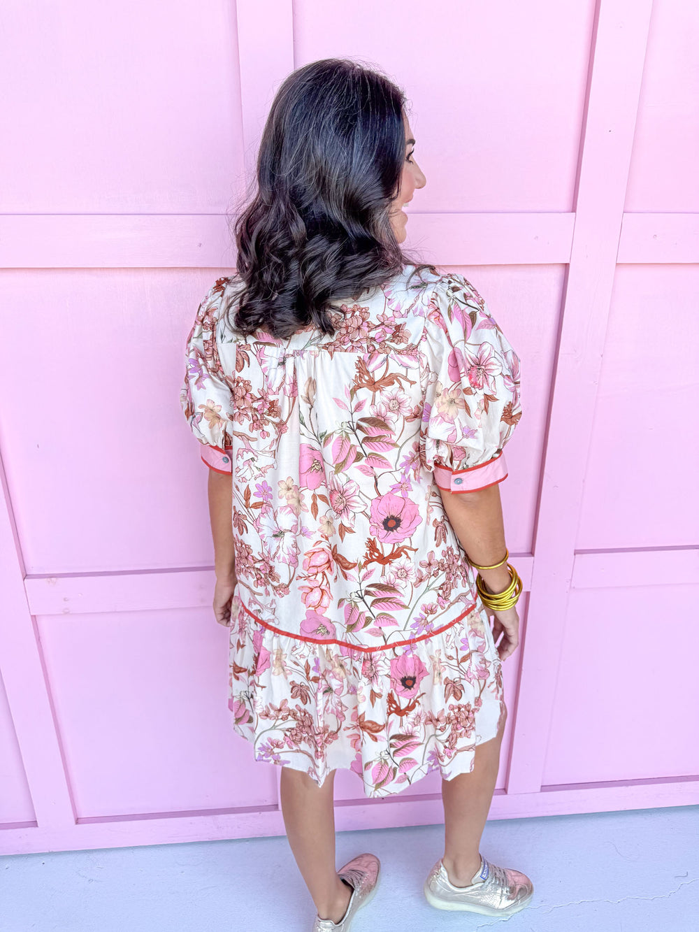 midi length button front balloon sleeves floral print womens boutique Jincy's