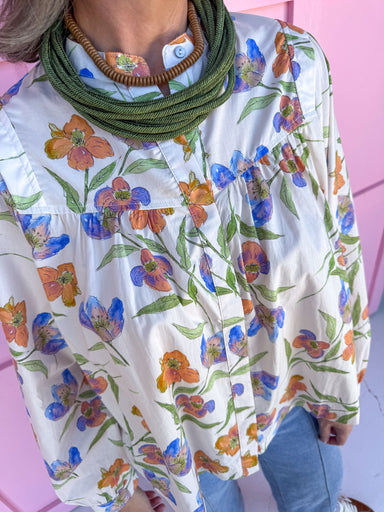 Jincy's Women's Boutique cream long sleeve floral top 