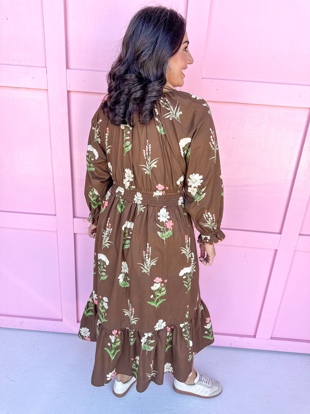 fall styles womens boutique midi length brown floral print jincy's