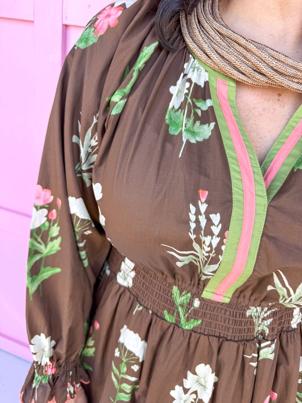 fall styles womens boutique midi length brown floral print jincy's