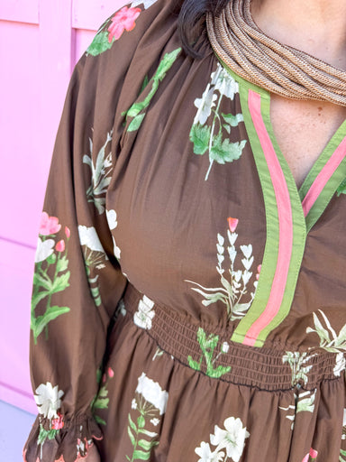 fall styles womens boutique midi length brown floral print jincy's