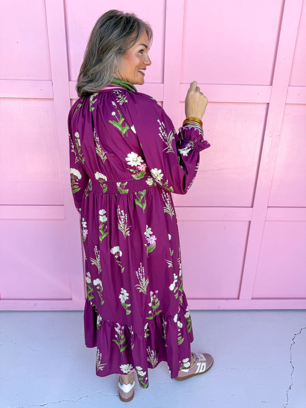 fall styles womens boutique midi length plum floral print jincy's