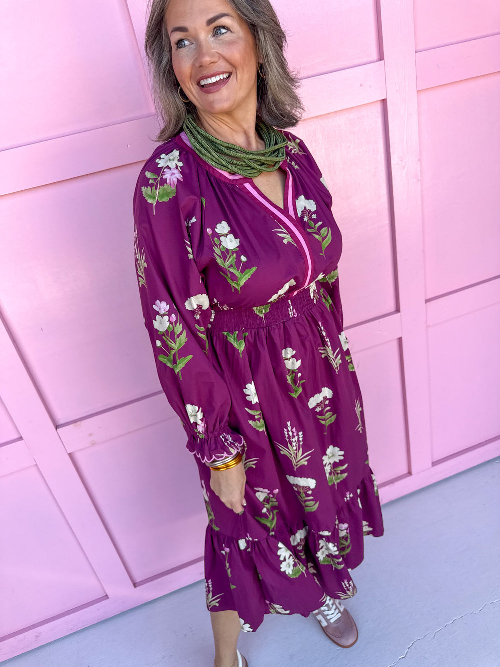 fall styles womens boutique midi length plum floral print jincy's