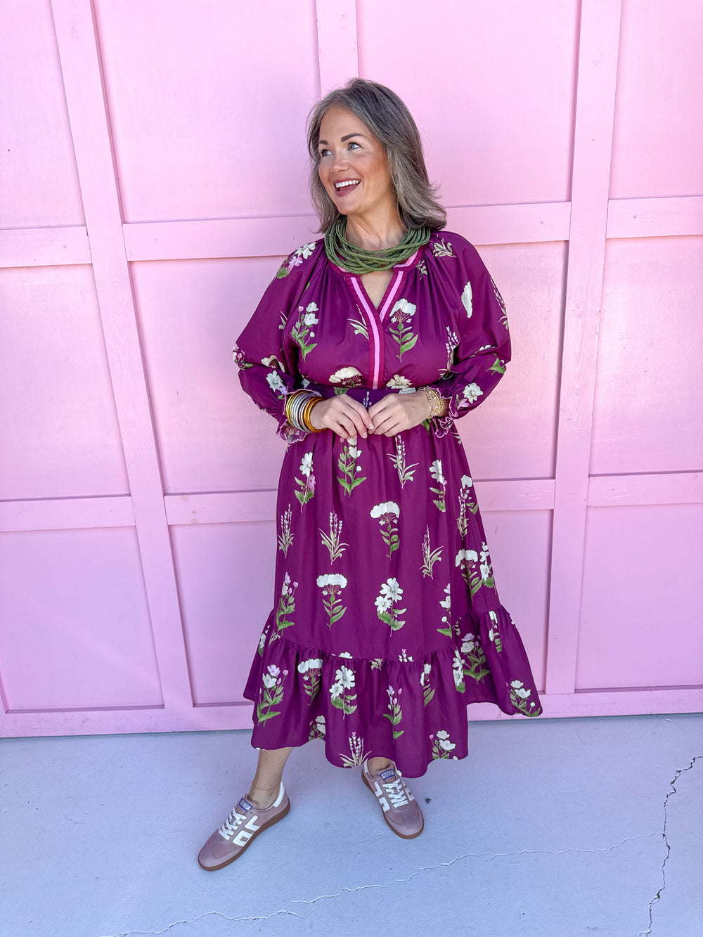 fall styles womens boutique midi length plum floral print jincy's