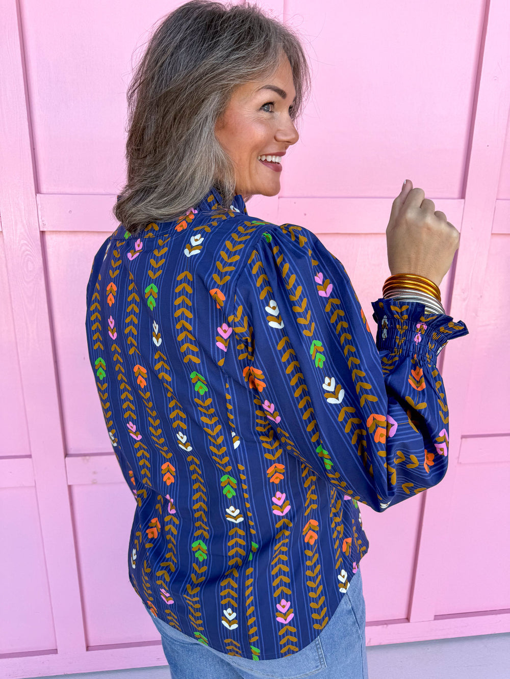 Jincy's Womens Boutique Navy fall floral long sleeve top 