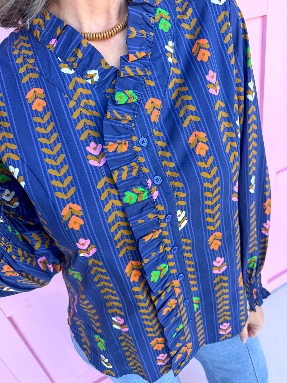 Jincy's Womens Boutique Navy fall floral long sleeve top 