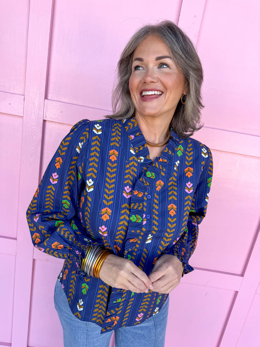 Jincy's Womens Boutique Navy fall floral long sleeve top 