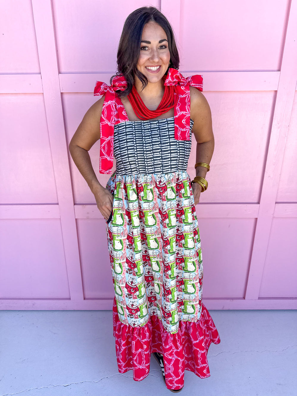 uga bow maxi dress womens boutique  gameday artwork jincy's