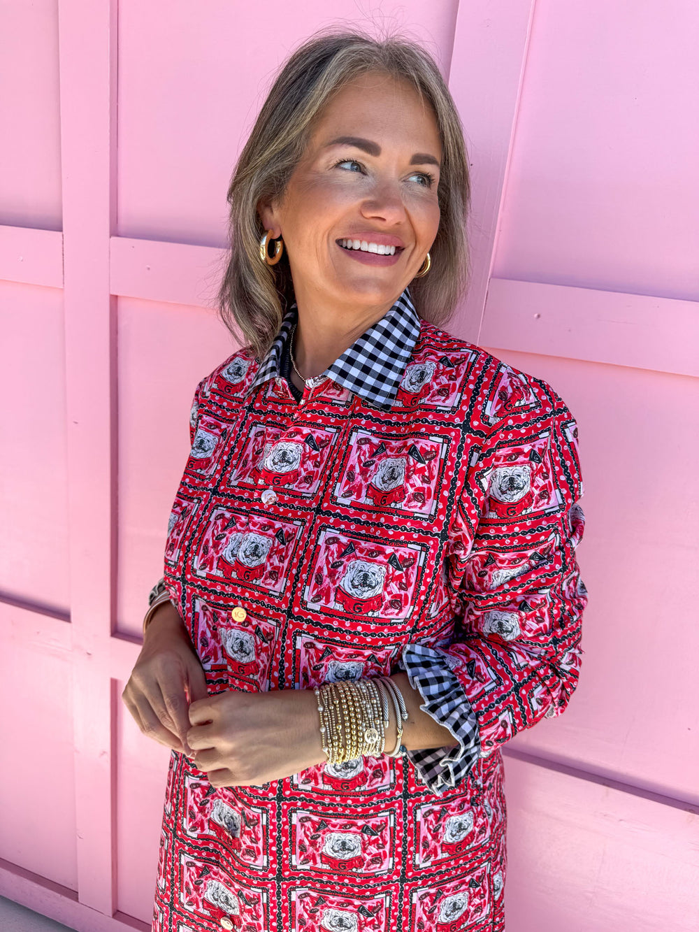 Bulldog Block Pattern Dress