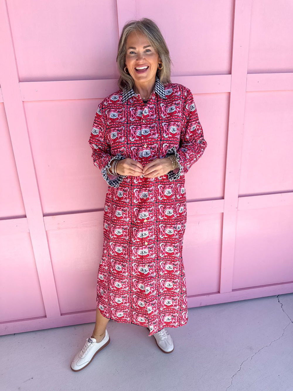 Bulldog Block Pattern Dress