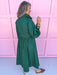womens boutique dress button front solid hunter green long sleeve adjustable waist tie midi length jincy's