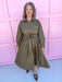 womens boutique dress solid olive button front long sleeves midi length has pockets jincy's