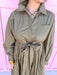 womens boutique dress solid olive button front long sleeves midi length has pockets jincy's
