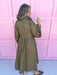womens boutique dress solid olive button front long sleeves midi length has pockets jincy's