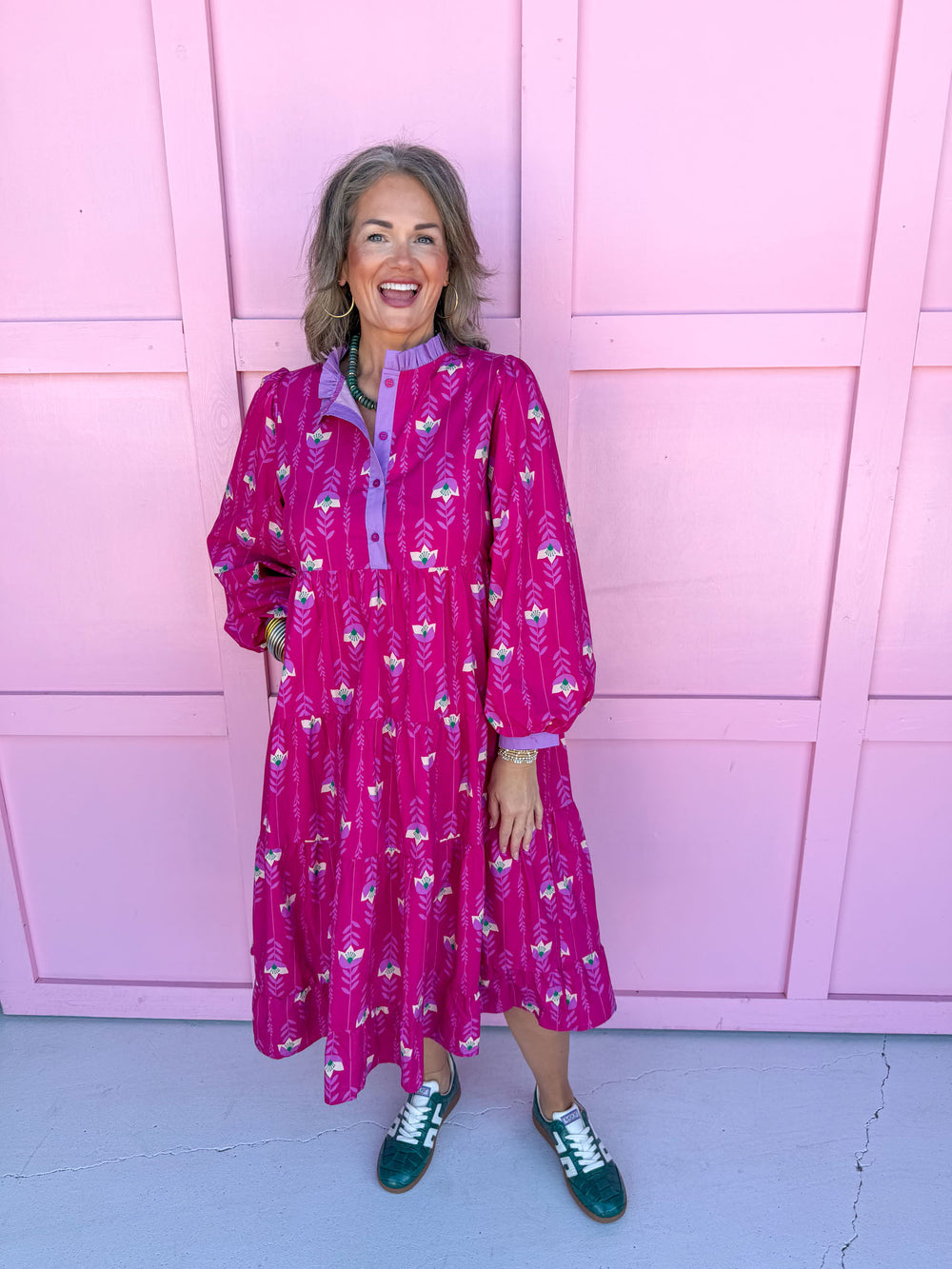 womens boutique dress magenta button front long sleeves fall dress jincy's 