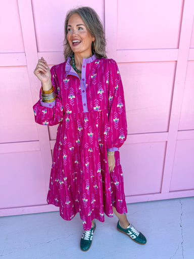 womens boutique dress magenta button front long sleeves fall dress jincy's 