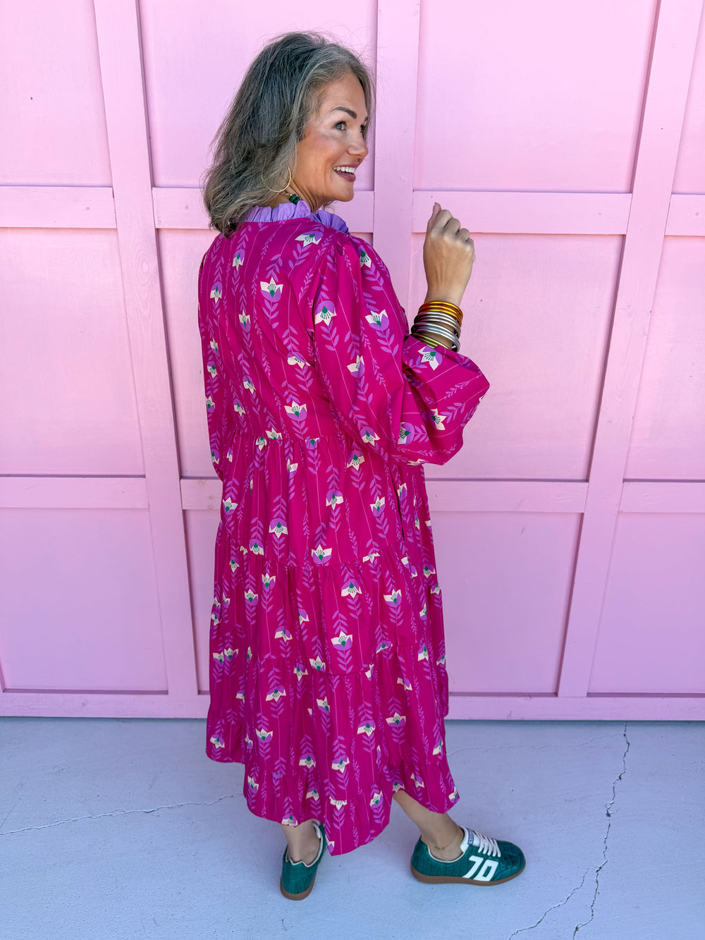 womens boutique dress magenta button front long sleeves fall dress jincy's 