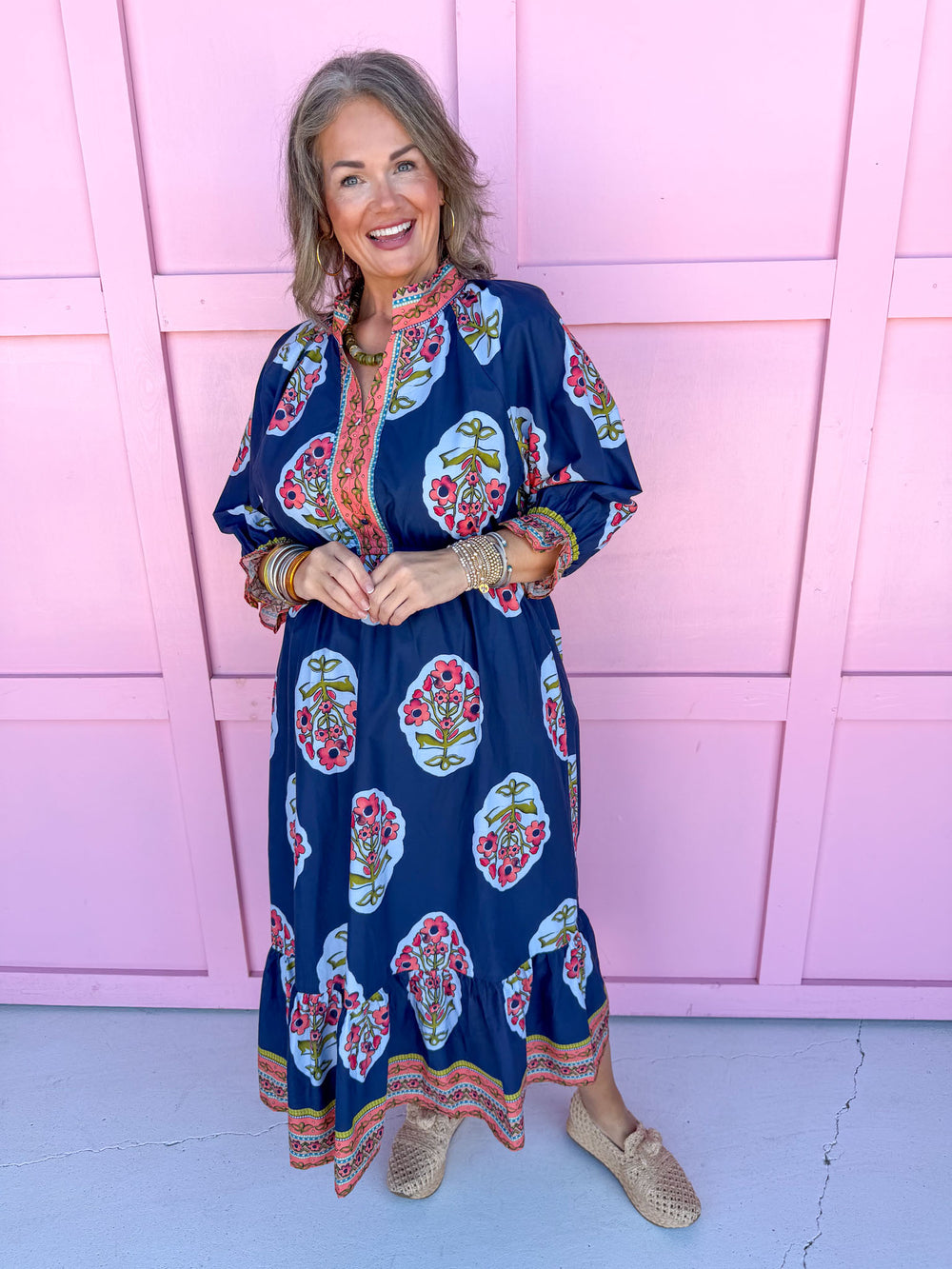 womens boutique dress navy floral print lined midi length jincy's