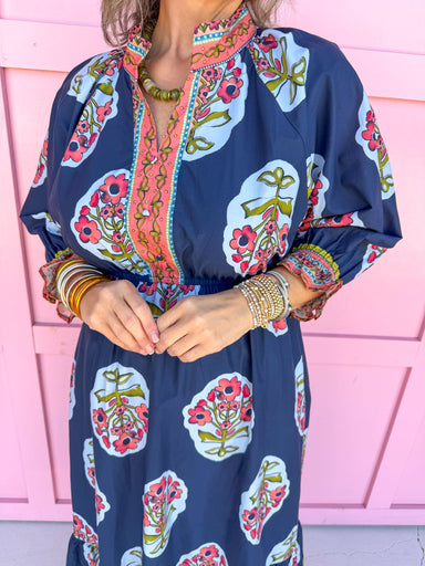 womens boutique dress navy floral print lined midi length jincy's