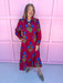 womens boutique dress burgundy blue floral print long sleeve midi length jincy's