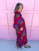 womens boutique dress burgundy blue floral print long sleeve midi length jincy's
