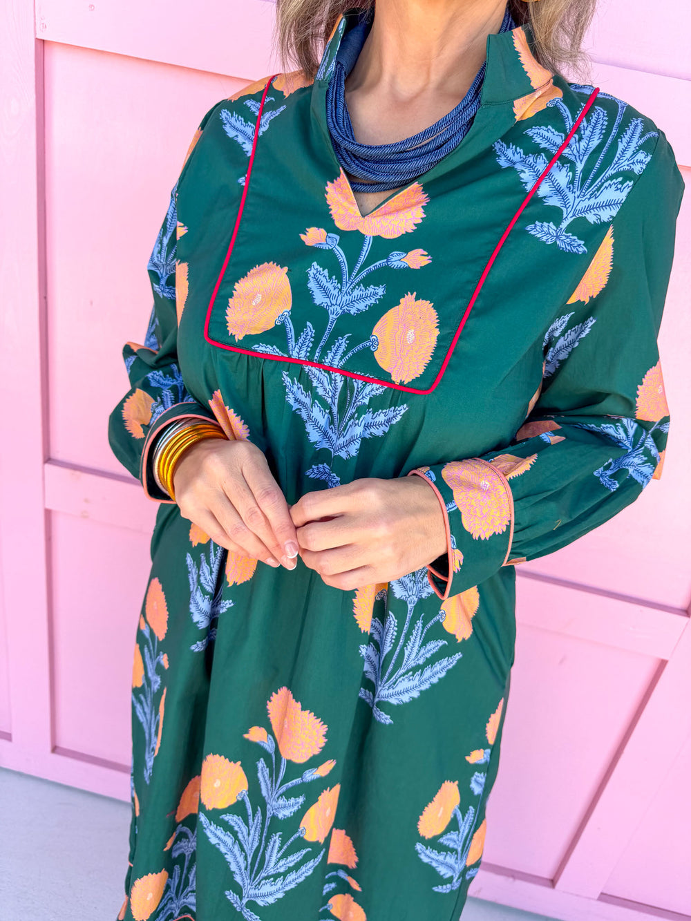 womens boutique dress hunter green coral floral print long sleeve midi length jincy's