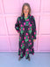 womens boutique dress black pink floral print long sleeve midi length jincy's