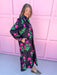 womens boutique dress black pink floral print long sleeve midi length jincy's