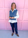 womens boutique sweater vest top blue white collar jincy's