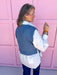 womens boutique sweater vest top blue white collar jincy's