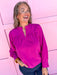 womens boutique long sleeve magenta v neck ruffle collar jincy's 