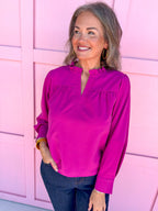 womens boutique long sleeve magenta v neck ruffle collar jincy's 