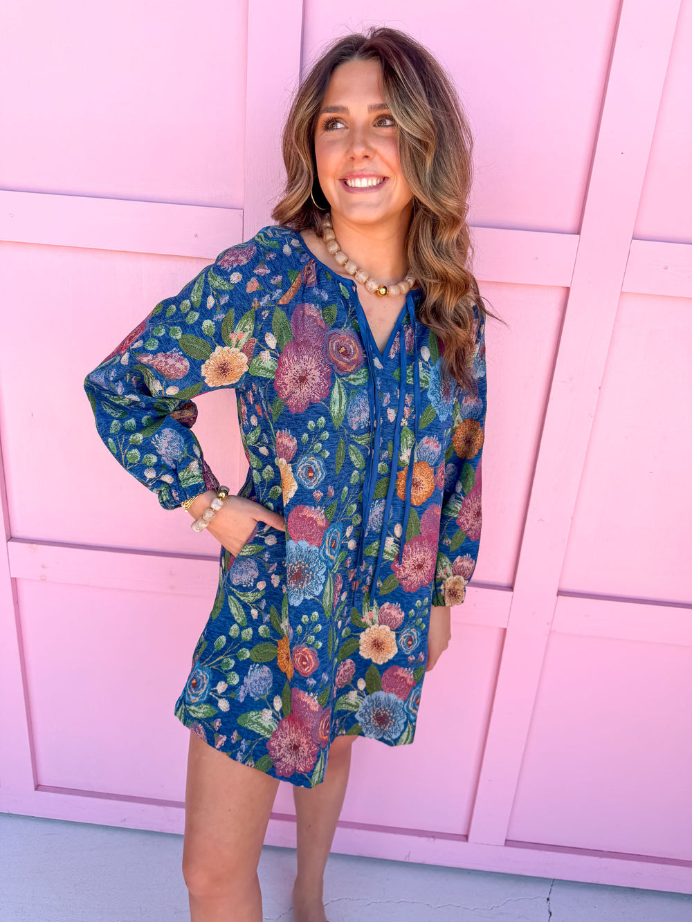 womens boutique dress floral pattern midi length has pockets long sleeve plus size jincy's