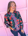 womens boutique button up top long sleeve satin floral print jincy's