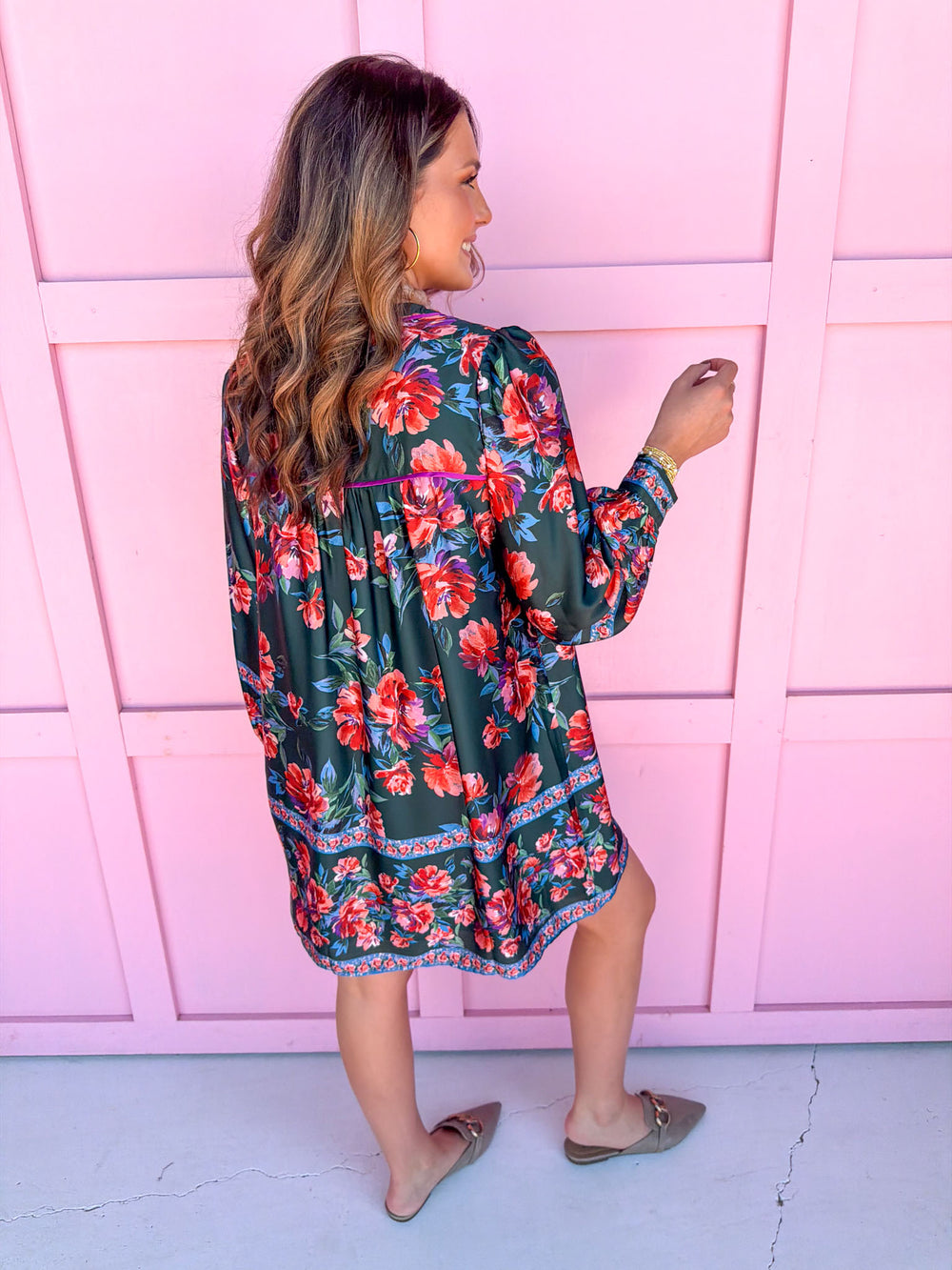 womens boutique floral dress mini length vneck satin soft fall dress jincy's