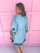 womens boutique dress mini length embroidered detail blue and green jincy's