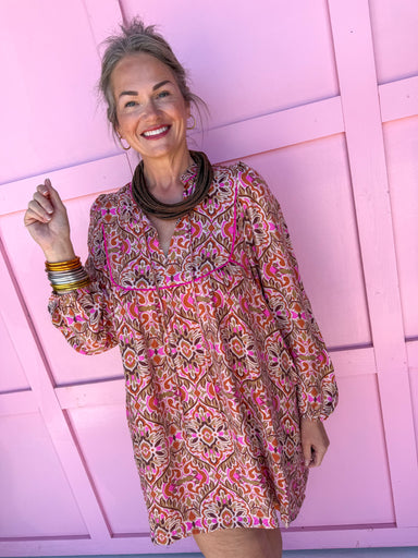 womens boutique dress fall colors mini length pink brown orange jincy's