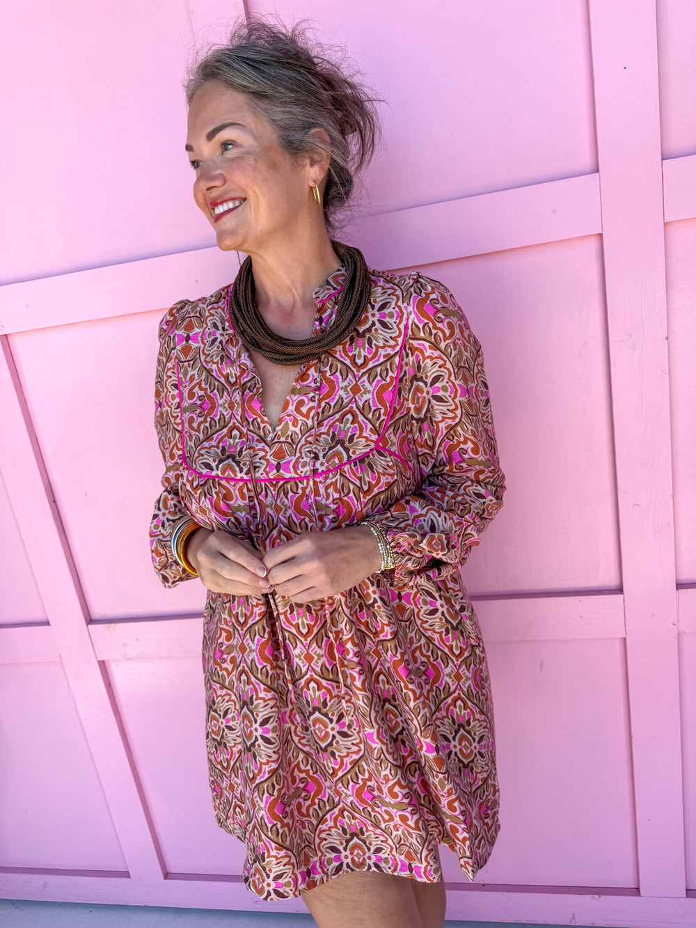 womens boutique dress fall colors mini length pink brown orange jincy's