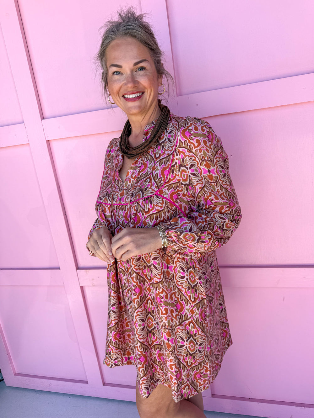 womens boutique dress fall colors mini length pink brown orange jincy's