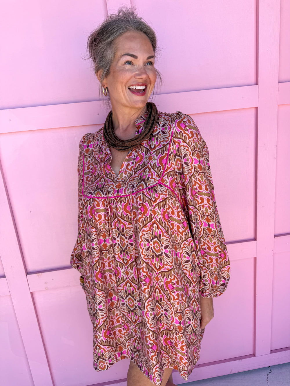 womens boutique dress fall colors mini length pink brown orange jincy's