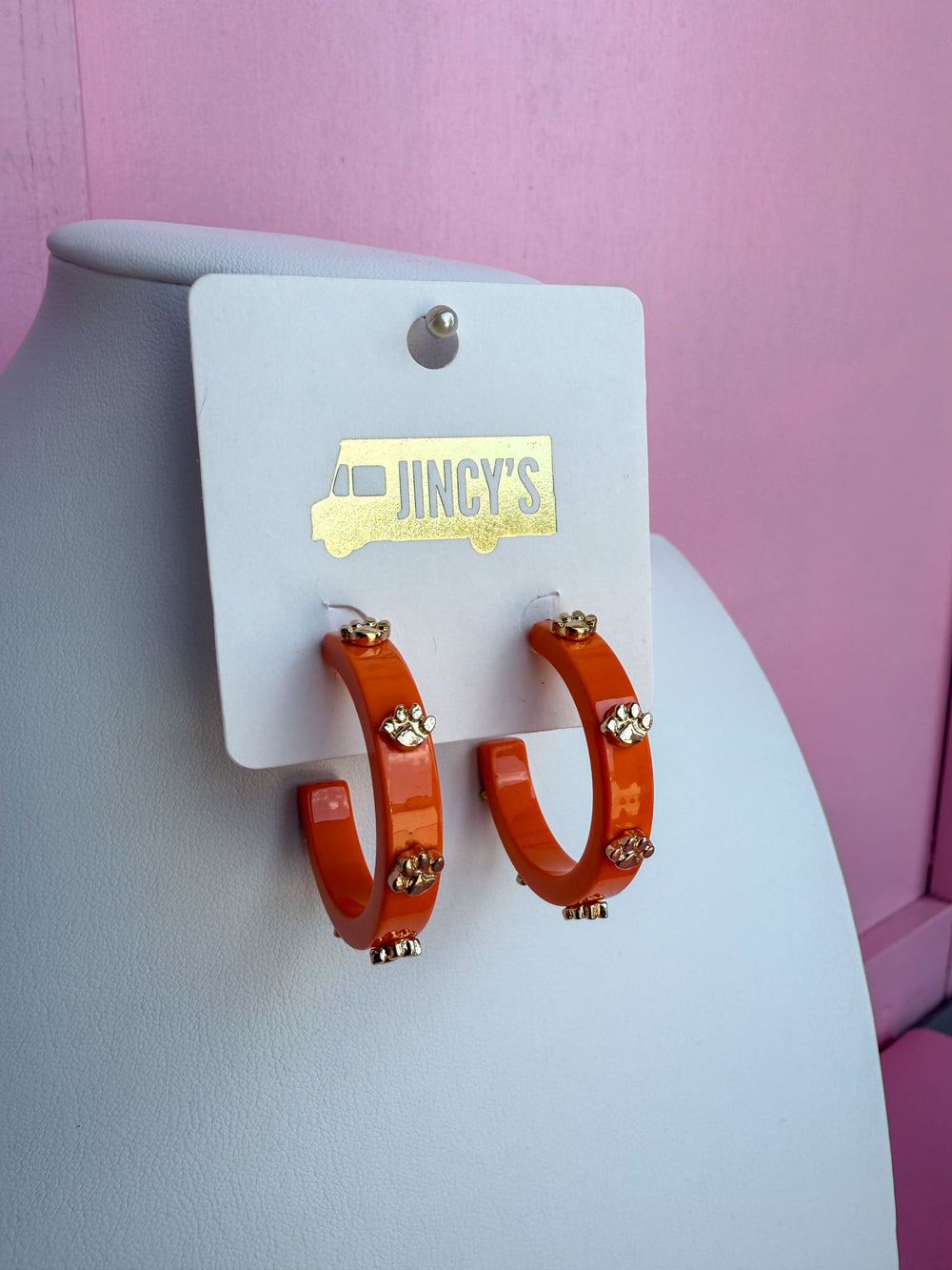 Orange Acrylic Paw Print Hoop