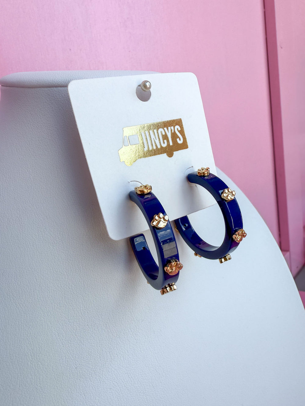 Blue Acrylic Paw Print Hoop