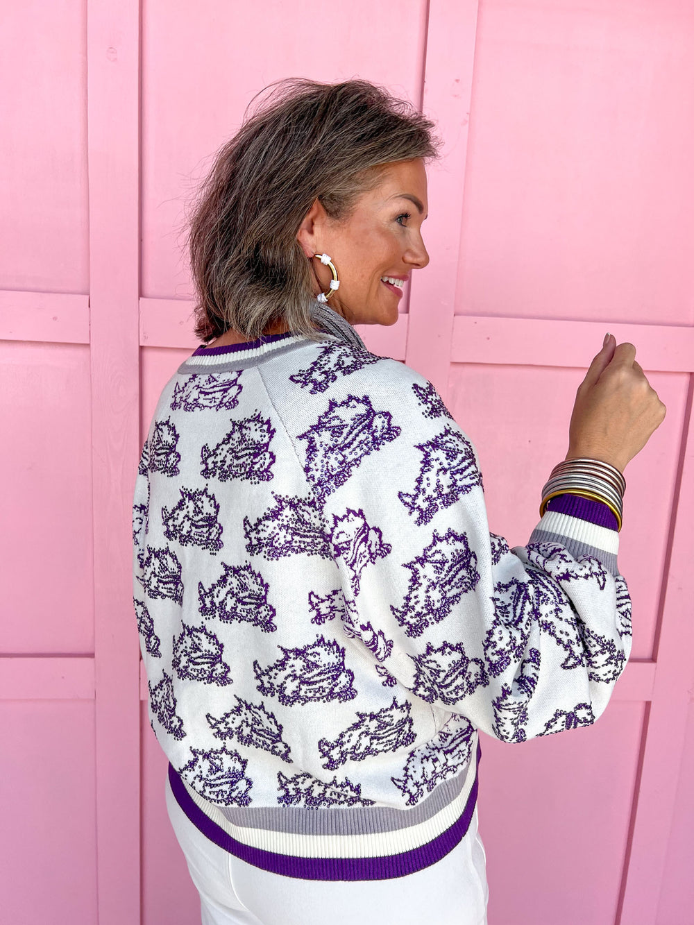 QUEEN OF SPARKLES TCU® Knit Mascot Cardigan Texas Christian University Horned Frogs womens boutique Jincy's