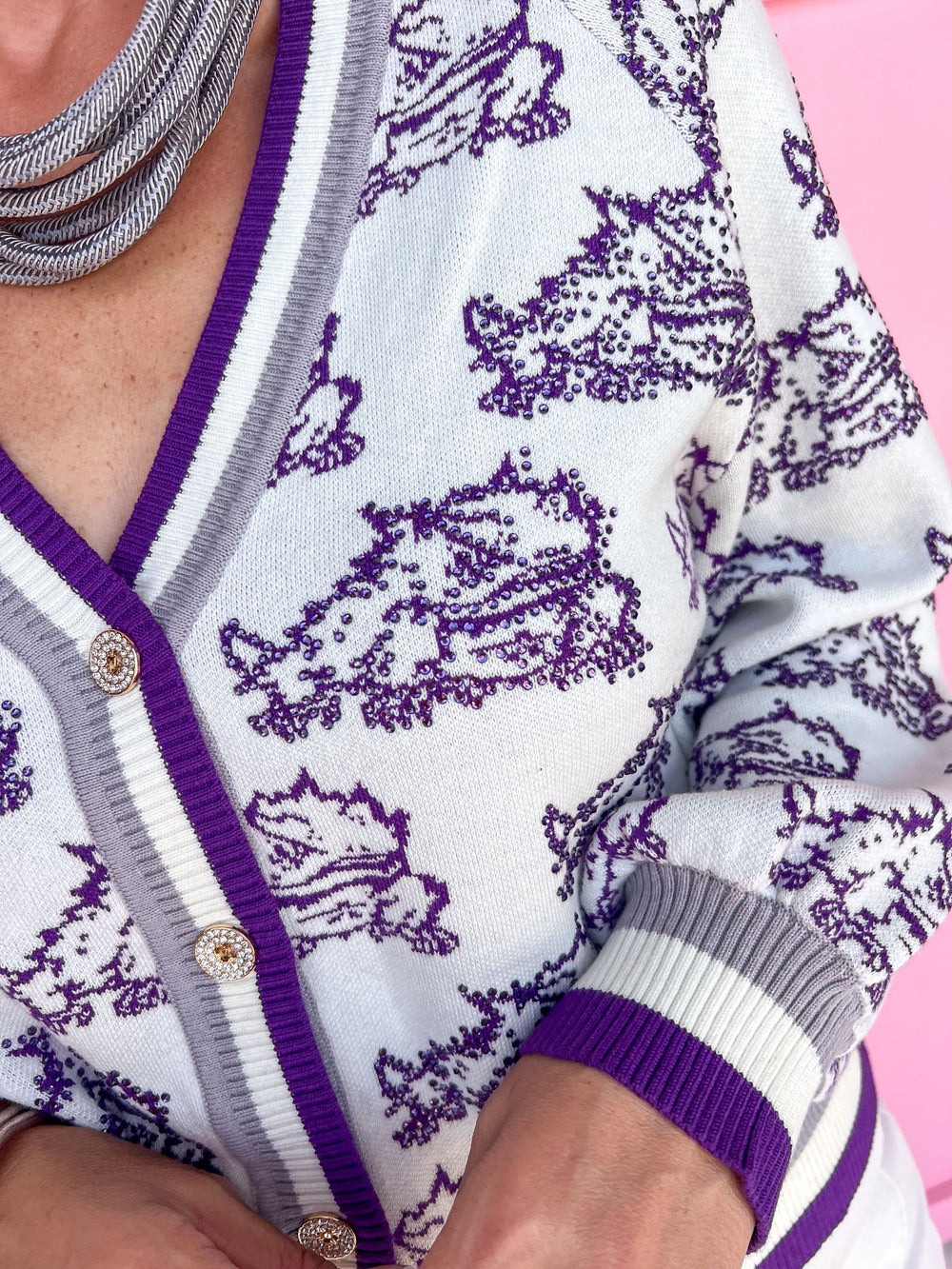 QUEEN OF SPARKLES TCU® Knit Mascot Cardigan Texas Christian University Horned Frogs womens boutique Jincy's